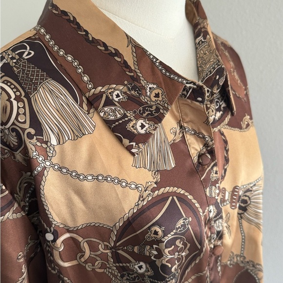 DENNIS BASSO Brown Gold Top Chain Rope Tassel Button Down size 1X Shirt‎ RARE by - Picture 3 of 10